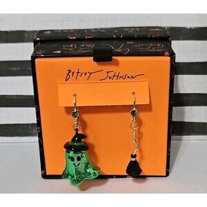 Betsey Johnson Earrings Halloween Ghost Witch And Broom Dangle Earrings